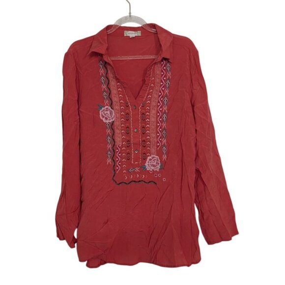 Nurture by Westbound Floral Embroidered Shirt Womens Size Medium Pink Tunic - Picture 3 of 12